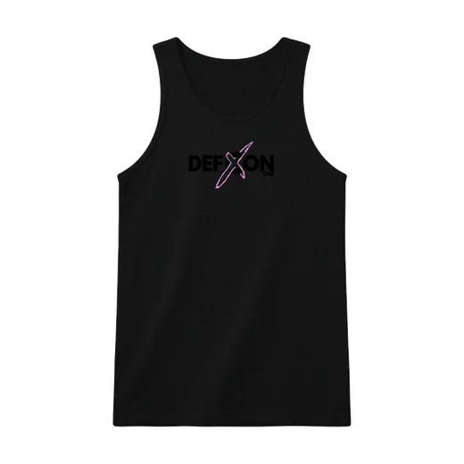 Débardeur Croix rose : Noir. Logo DEFCON ONE noir sur la poitrine, son X rose.